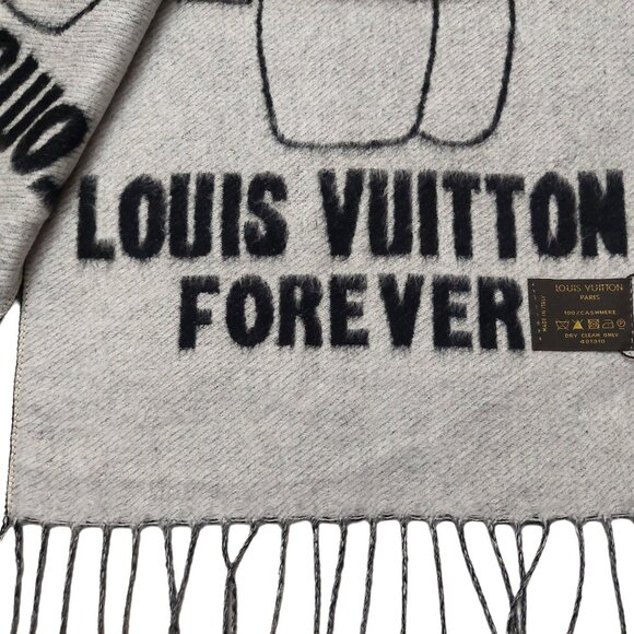 LOUIS VUITTON LV FOREVER Classic Vintage Reversible Grey & Black Scarf VWT - Picture 7 of 11